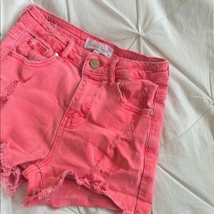 Distressed Pink Denim Shorts